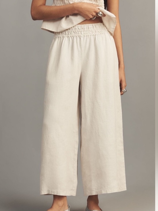 Anthropologie Pants - Anthropologie Cream Wide-Leg Crop Linen Blend Elastic Waist Pants Large